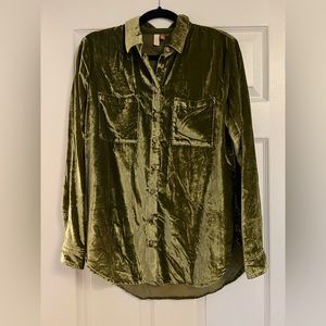 Anthropologie velvet button down shirt
